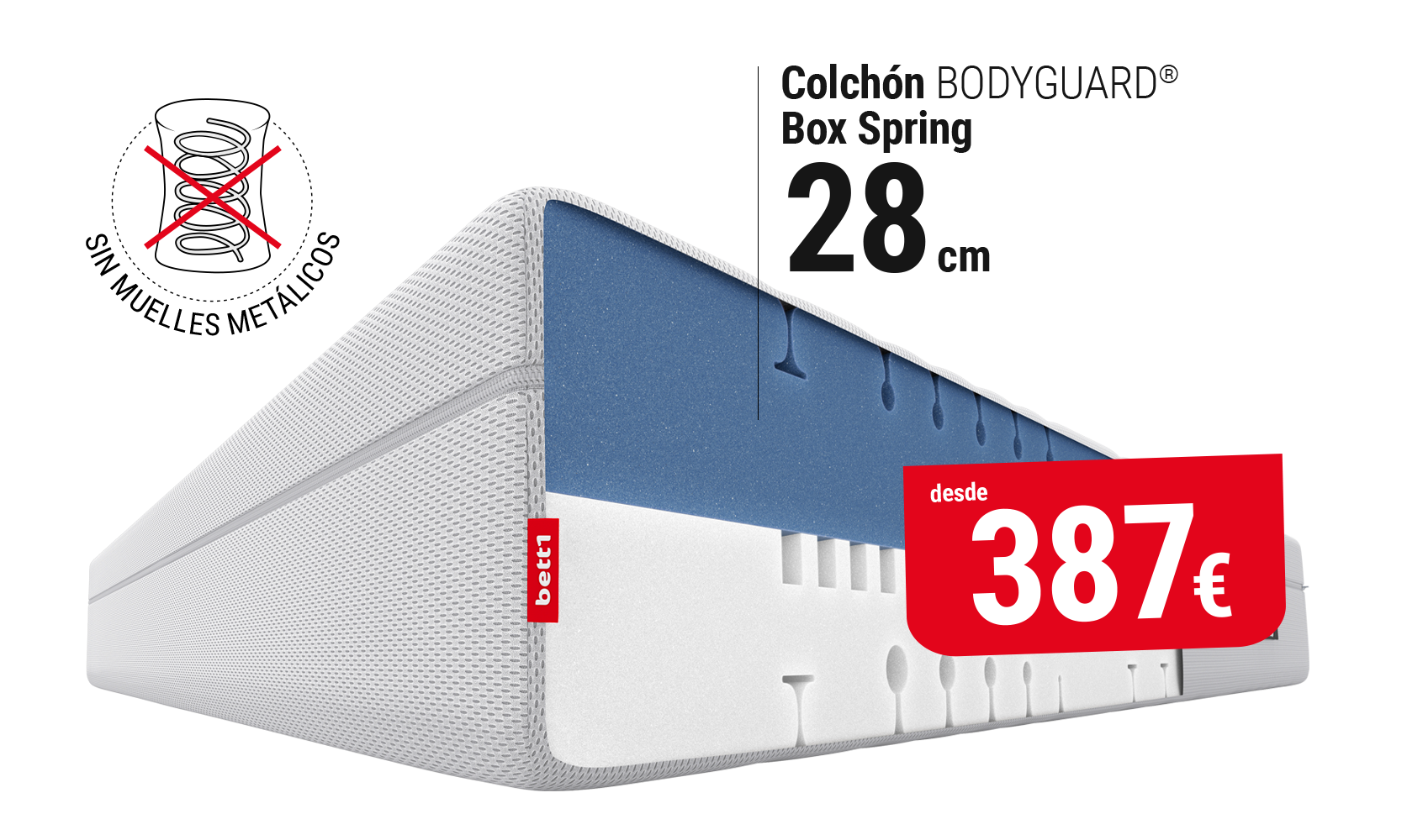 Colchón BODYGUARD Box Spring con precio de 387 euros y una altura de 28 cm
