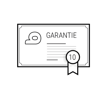 Illustration: Ein skizziertes Zertifikat mit dem Text „Garantie 10“.	