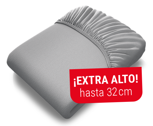 La sábana ajustable BODYGUARD® extra alta colocada sobre el colchón BODYGUARD® Boxspring. Texto: Altura de los bordes 50 cm.