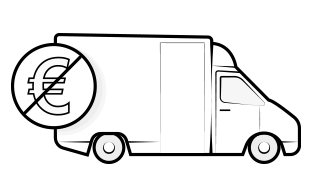 Illustration: Lieferwagen mit durchgestrichenem Euro-Symbol.