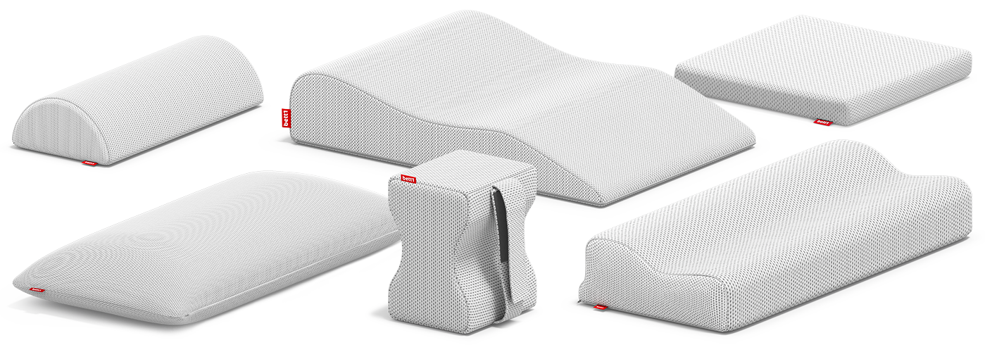 Una recopilación de las almohadas BODYGUARD de bett1: almohada cervical, almohada visco, almohada para las rodillas, almohada cervical y almohada para las venas