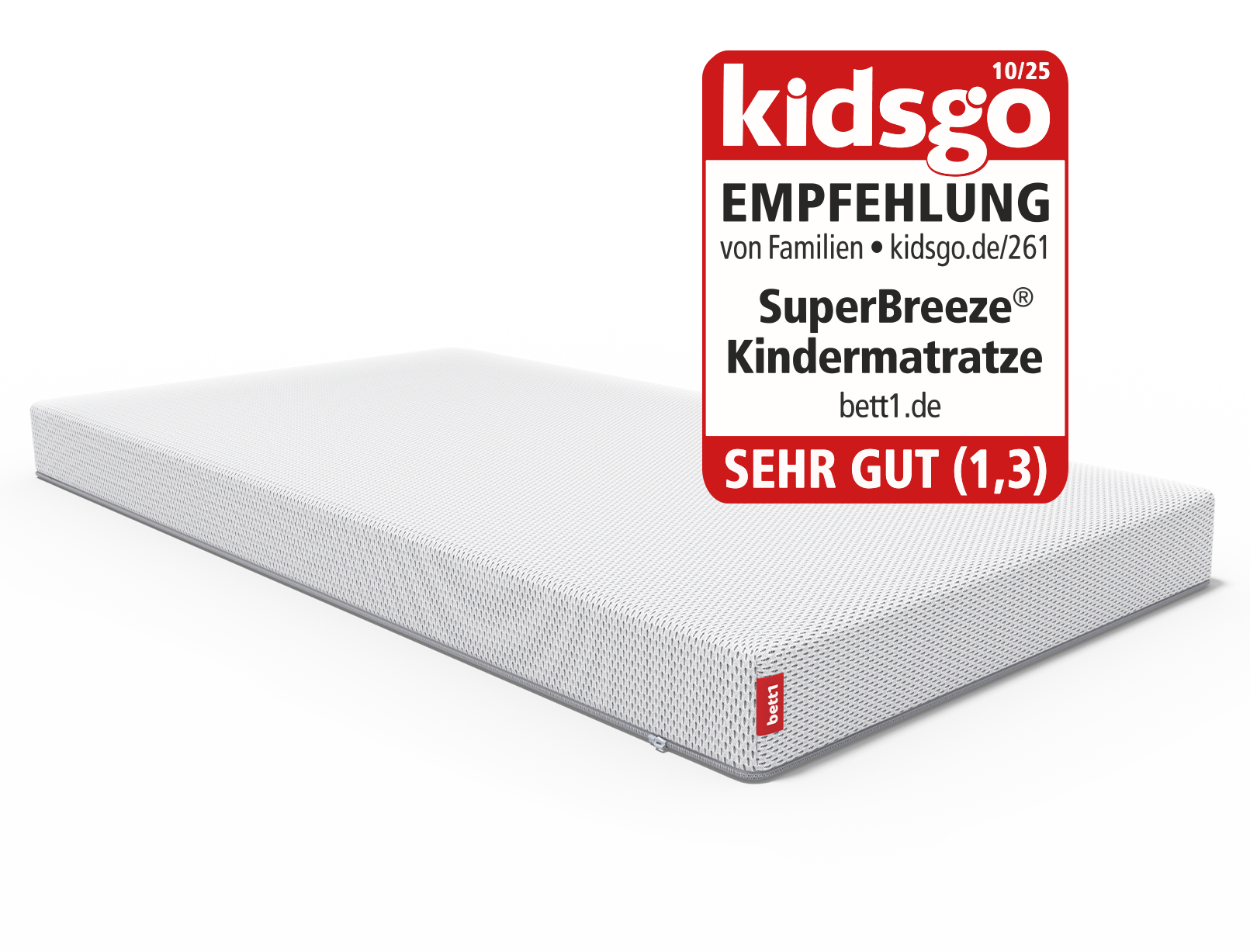 Die SuperBreeze Kindermatratze. Siegel: kidsgo