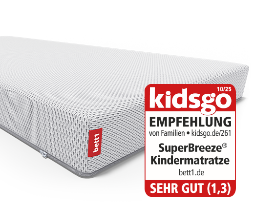Die SuperBreeze Kindermatratze. Siegel: kidsgo