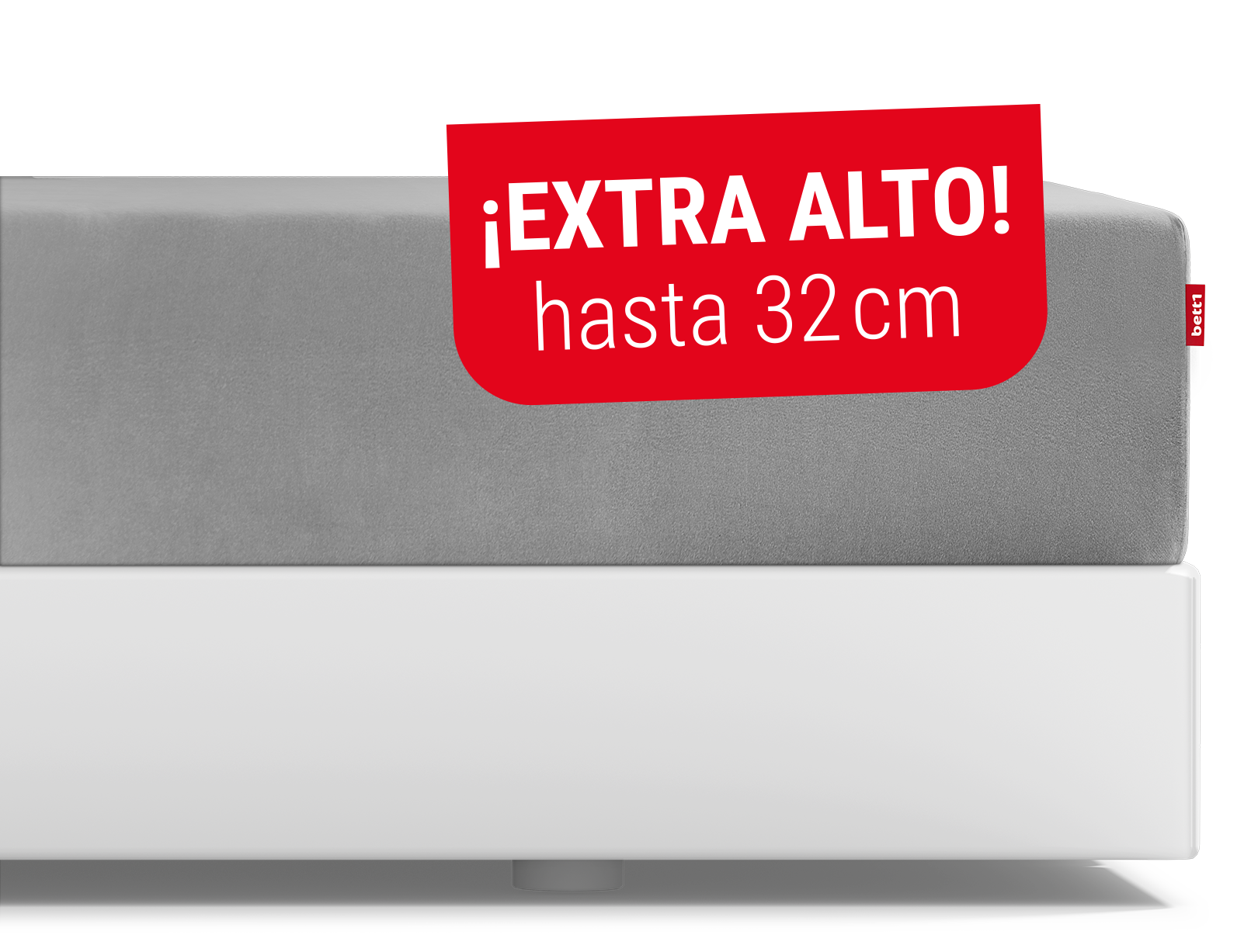 La sábana ajustable BODYGUARD® extra alta colocada sobre el colchón BODYGUARD® Boxspring. Texto: Altura de los bordes 50 cm.