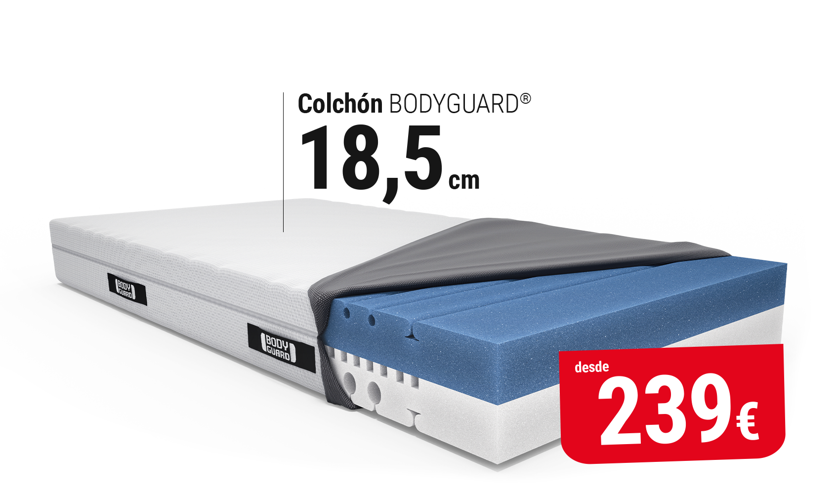 Colchón BODYGUARD con precio 239 euros y 18 cm de altura