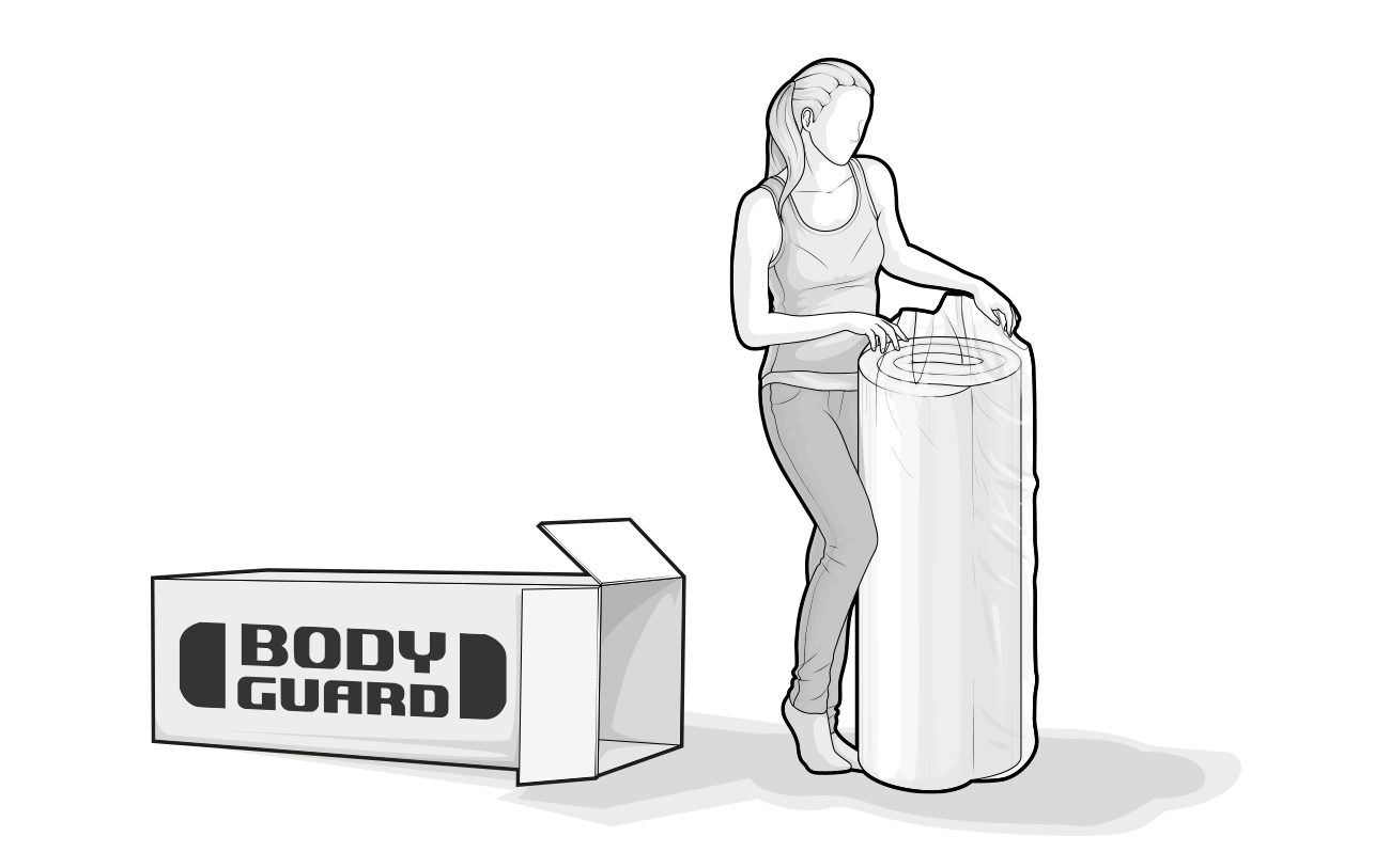 Mujer girando la caja del colchón BODYGUARD®