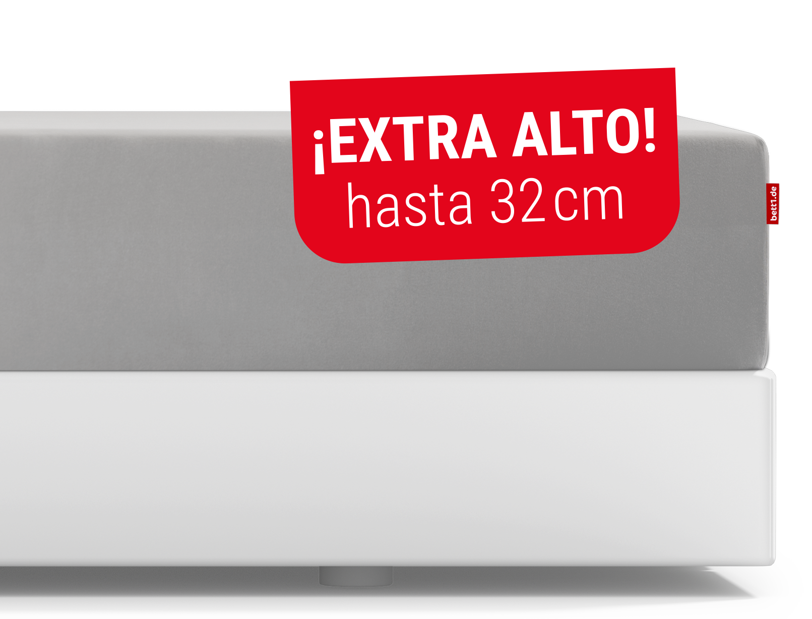 La sábana ajustable BODYGUARD® extra alta colocada sobre el colchón BODYGUARD® Boxspring. Texto: Altura de los bordes 50 cm.